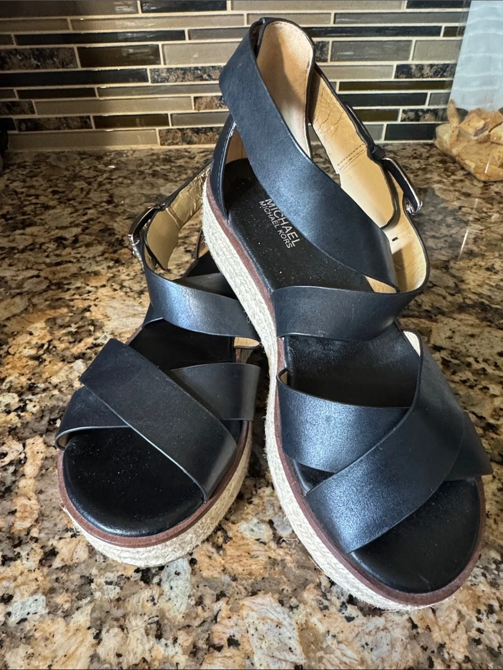 Michael Kors Black Espadrille Platform Slingback Sandals